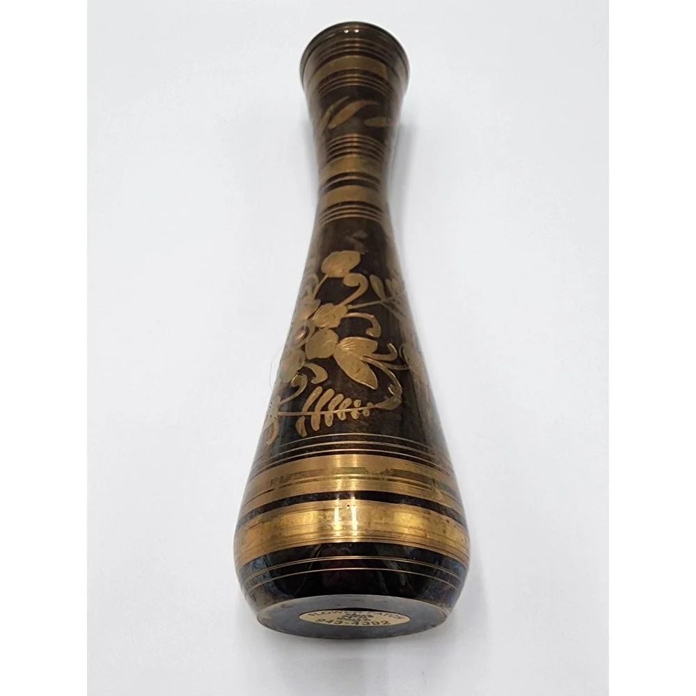 DECORATIVE BRASS FLORAL ETCHED‎ VASE INDIAN ORIGIN